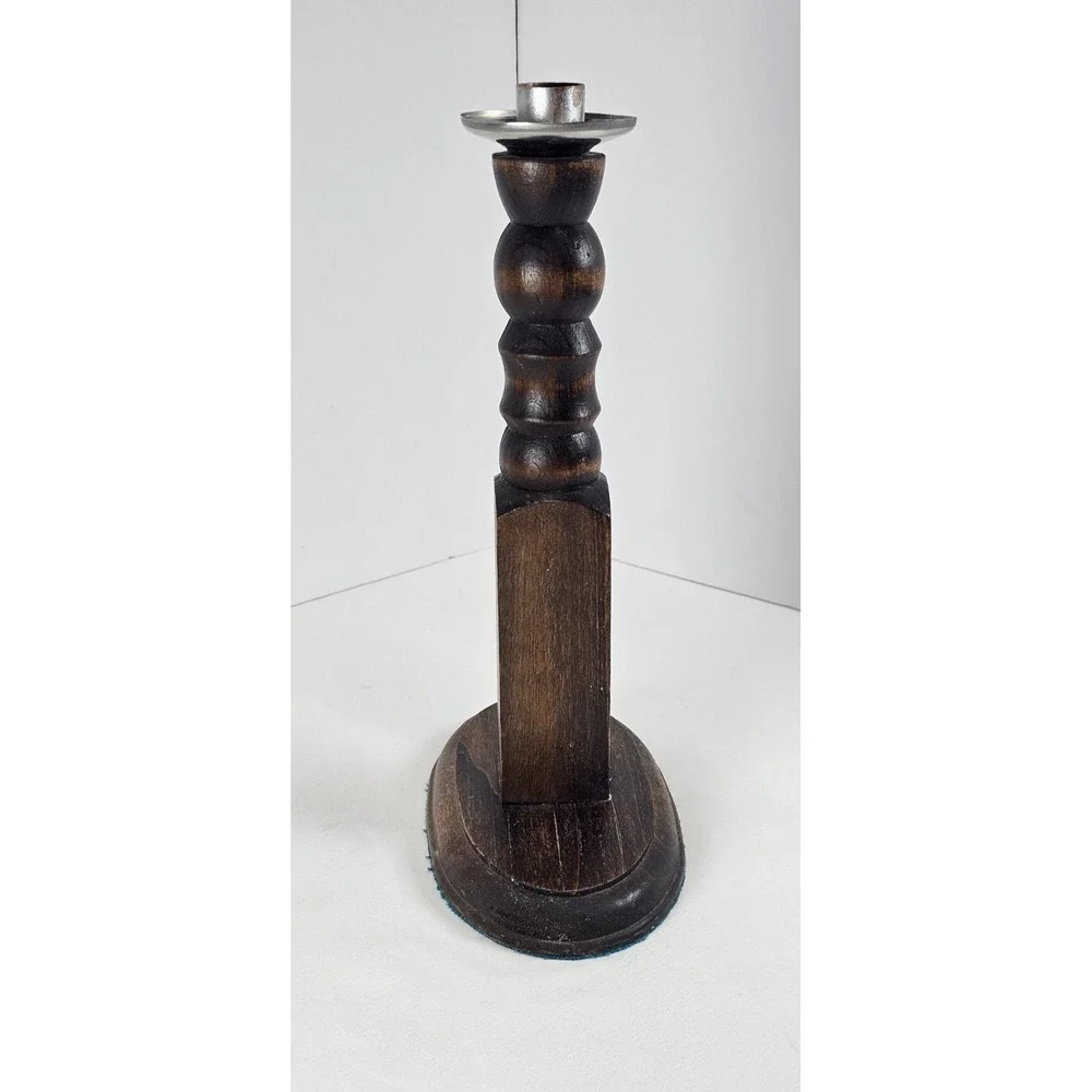 Vintage‎ Primitive Wooden Candlestick Holder Rustic Farmhouse Taper Candle 12
